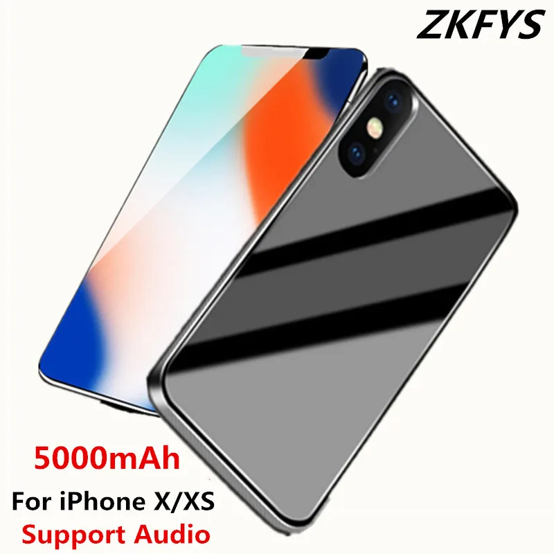 5000 мАч Зарядное устройство для iPhone XS внешний аккумулятор чехол из закаленного