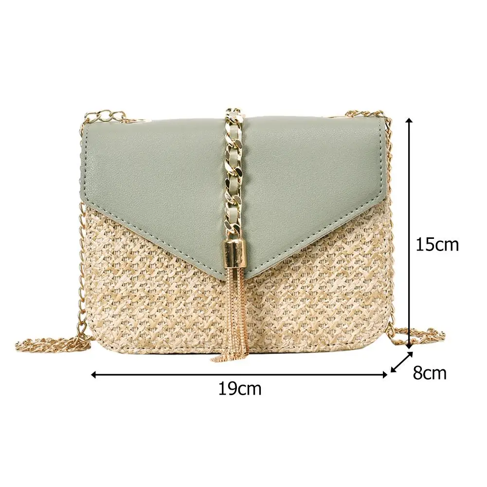 

Fringed Chain Small Flap Bags for Women 2020 Fashion Straw+PU Crossbody Bags Ladies Summer Beach Messenger Shoulder Handbags