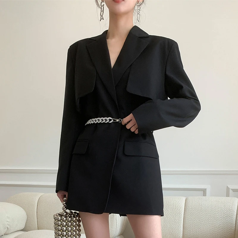 

2021 Autumn Sexy Suit Dress Women Fashion Design Black Elegant with Belt High Quality Office Lady Dresses