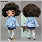 Синяя Куртка для кукол Blythe, модная одежда для кукол Blyth, топы, подарок, детская игрушка, аксессуары для кукол 16