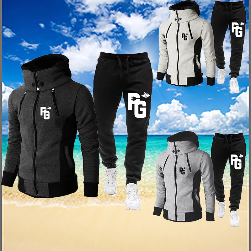 

2021 Autumn and Winter New Sportswear Men's Suit Casual Hoodie Comfortable Warm Zipper Sweatshirt Two-piece Jacket + Pants Men's