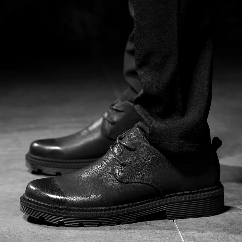 Мужские туфли из натуральной кожи черные коричневые на плоской подошве мужские