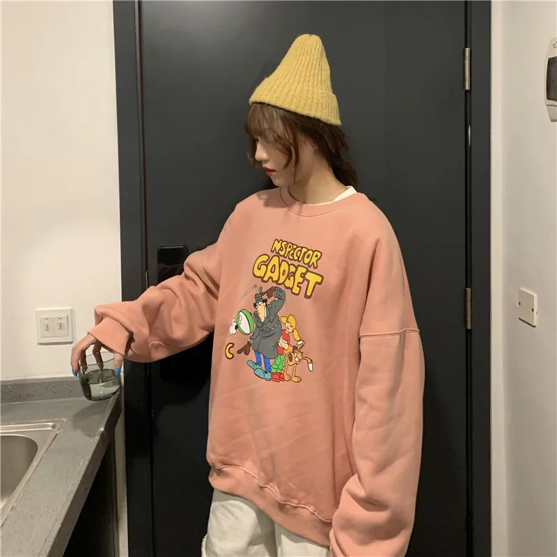 

ZOGAA Hoodies Women Cartoon Pullover Print Long Sleeve Thicker Warm Womens Outwear Korean Style Students Ulzzang Harajuku Chic