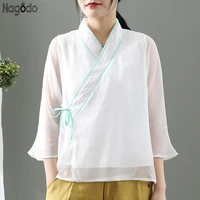 nagodo chinese style blouse 2020 origional summer double layer loose thin top modified han suit 34 sleeve women chinese shirt