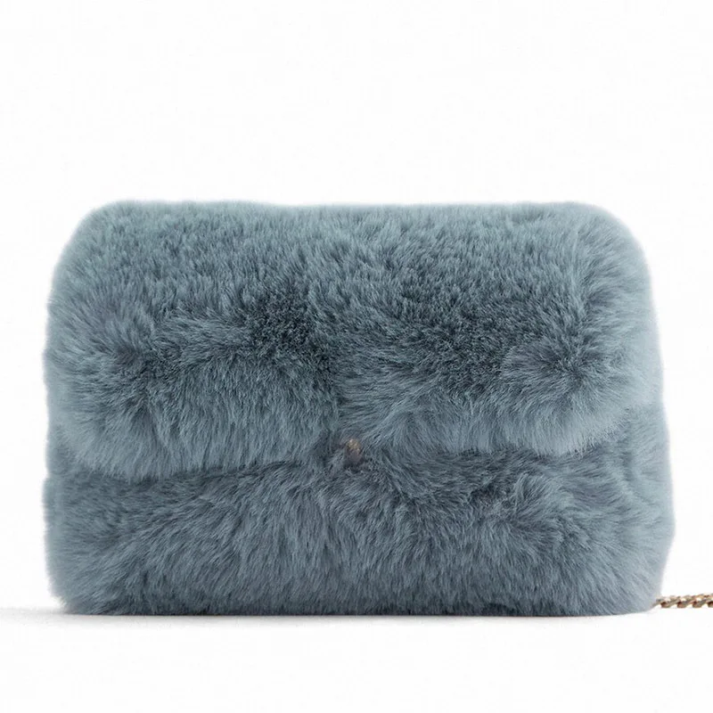 

2020 autumn and winter new female bag rabbit fur chain small square bag fashion faux fur shoulder messenger bag fashion handbag