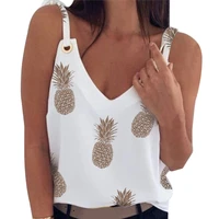 littlerossa summer 2020 women sexy sleeveless blouses deep v neck strap tank tops pineapple print shirt blouses
