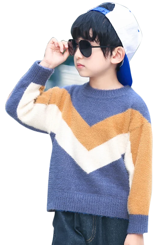 Свитер для мальчиков свитер в полоску стиле пэчворк детский пуловер с круглым