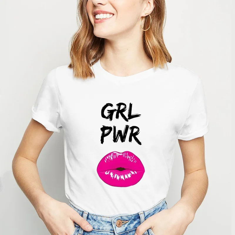 Новая модная женская уличная одежда летняя тонкая футболка с принтом GRL PWR