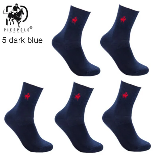 5 dark blue 5 пар/лот пирполо фирменные мужские носки Meias мужские зимние теплые носки хлопок вышивка Высокое качество Мужская одежда носки для подарков - Цвет: 5 dark blue