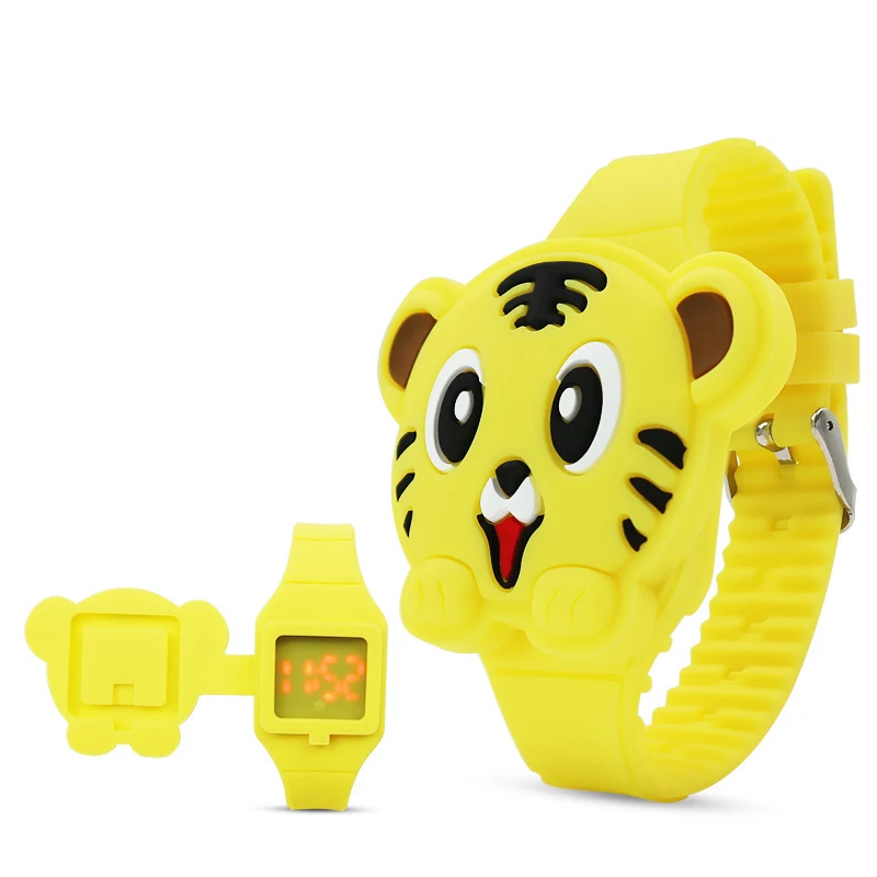 

Flip Cover 3D Cute Tiger Children Watches Boys Silicone Cartoon Animal Electronic Kids Watch Girls Student Digital Clock enfant