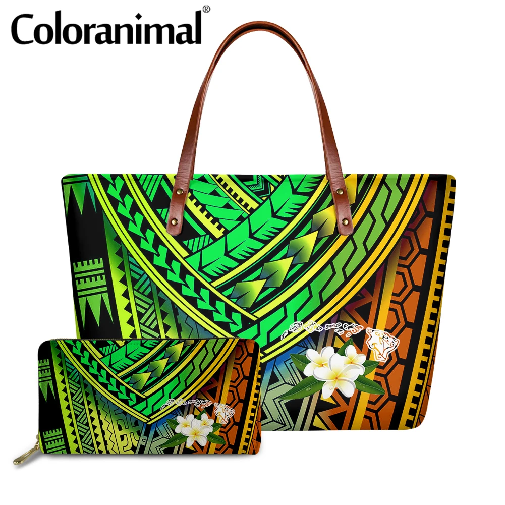 

Coloranimal Polynesian Tropical Plumeria Print Handbag for Women 2021 Tote Bag Female 2Pcs/Set Shoulder Bag&Wallet Large Bolsa