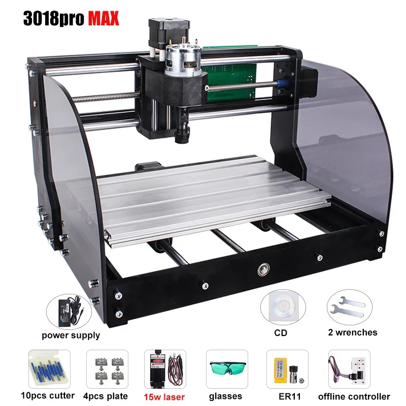 CNC 3018 Pro Max лазерный гравер GRBL 3 оси pcb деревянный маршрутизатор машина DIY гравировальный станок для мини гравера, может работать с автономным - Цвет: 15w laser