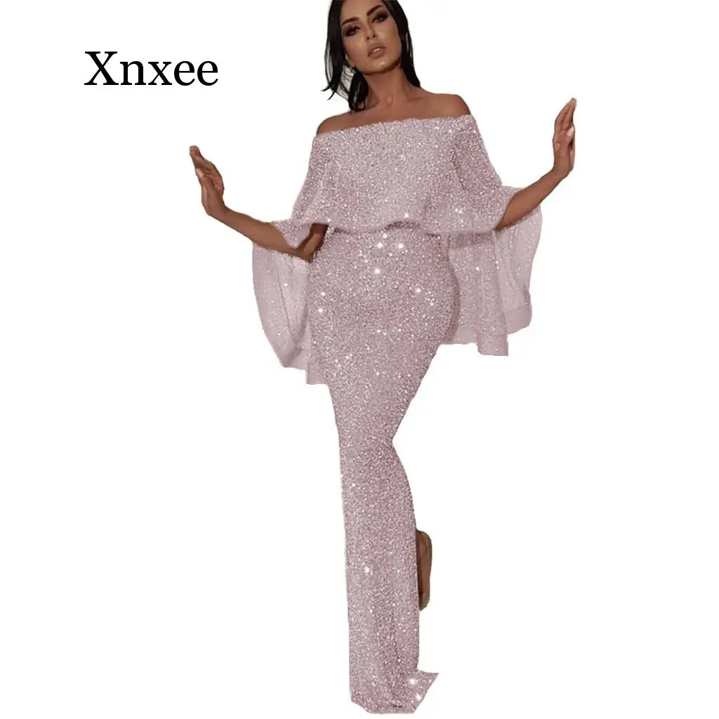 Женское вечернее платье с блестками длинное облегающее Платье макси открытыми