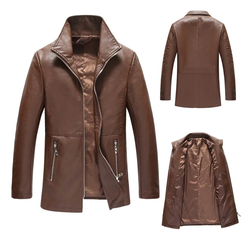 

Casual leather men's 2021 new autumn and winter motorcycle leather jacket fashion self-cultivation handsome jacket with lining