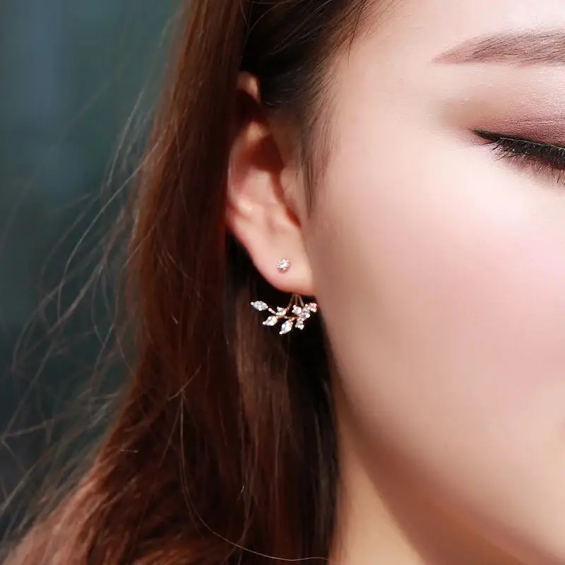 1 пара сережек с покрытием в виде листа кристаллами двухсторонние Подвесные