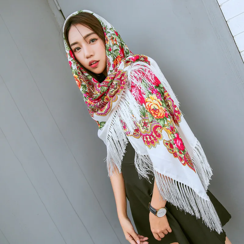 New Russia National Oversize 135x135cm Women Printing Four Sides Tassel Large Squar Shawl Scarf All-Match headband Bufanda Mujer |