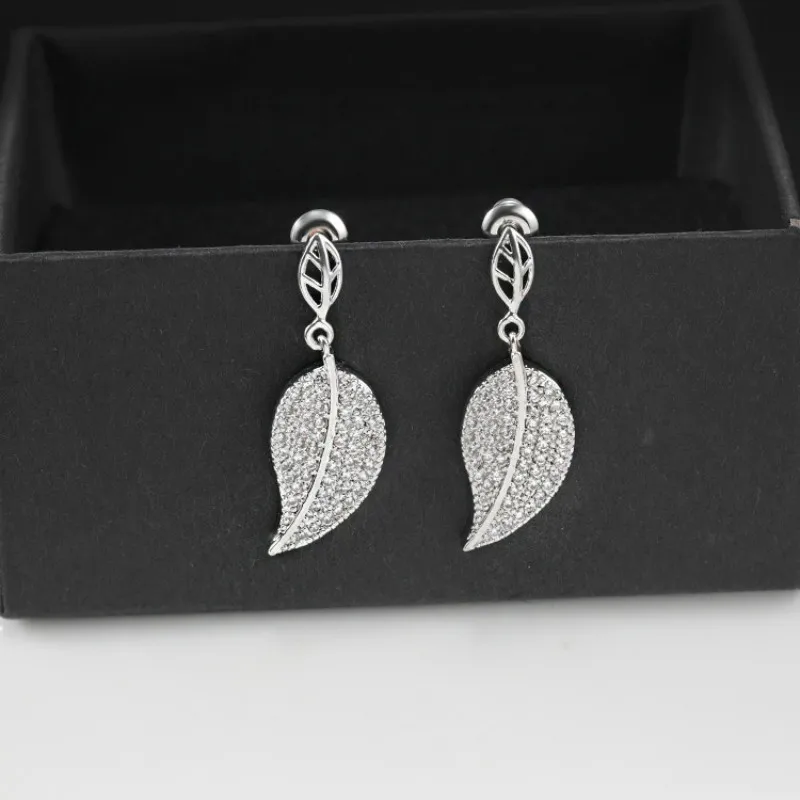 Best Selling Korean New Style Zircon Leaf Earrings 925 Sterling Silver Pin Stud Ear Fashion Personality Jewelry for Women | Украшения и
