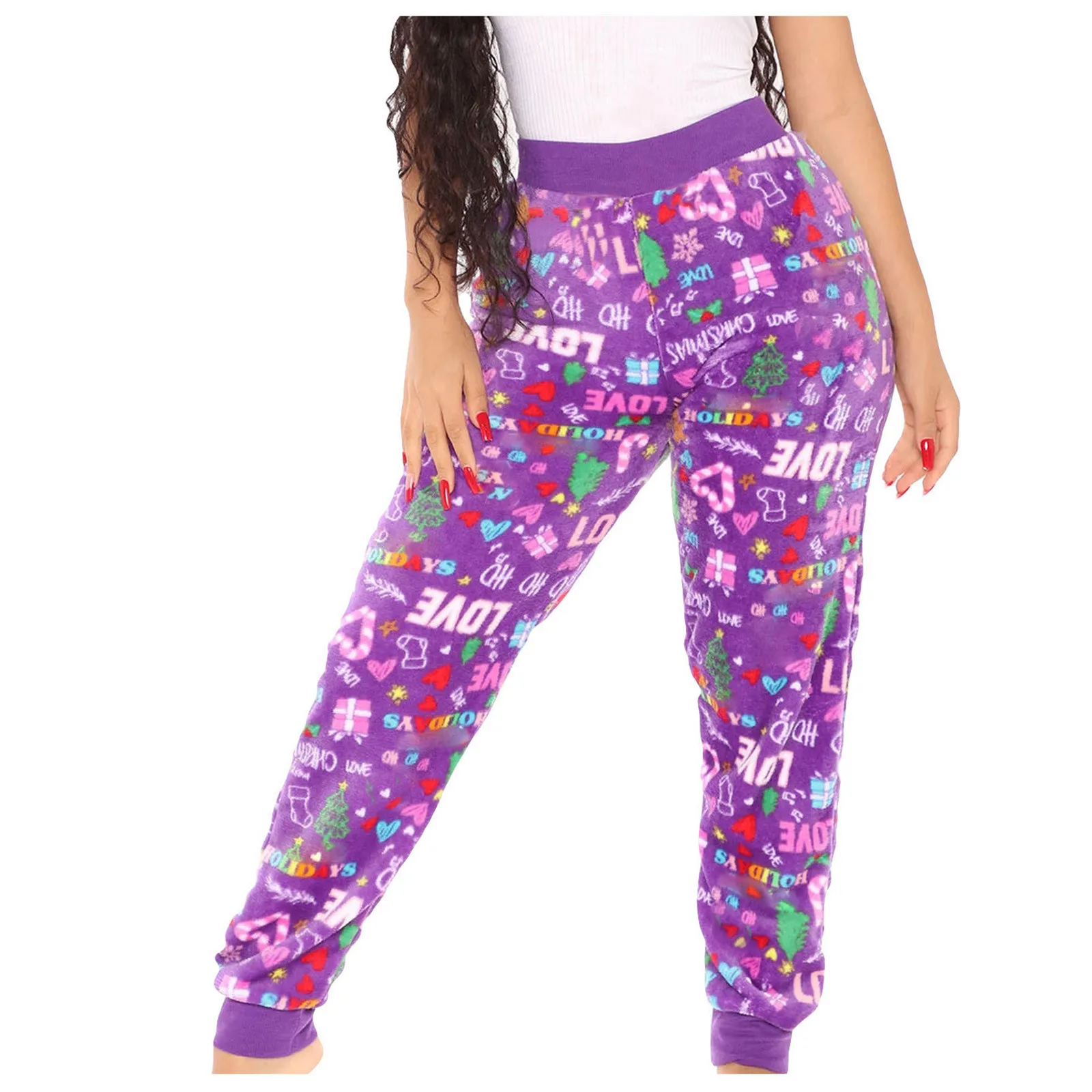 

Fashion Women Christmas Print Leggings Tracksuit Pajamas Plush Harem Pants Trousers Womens Gym Sexy Legging Woman Pants