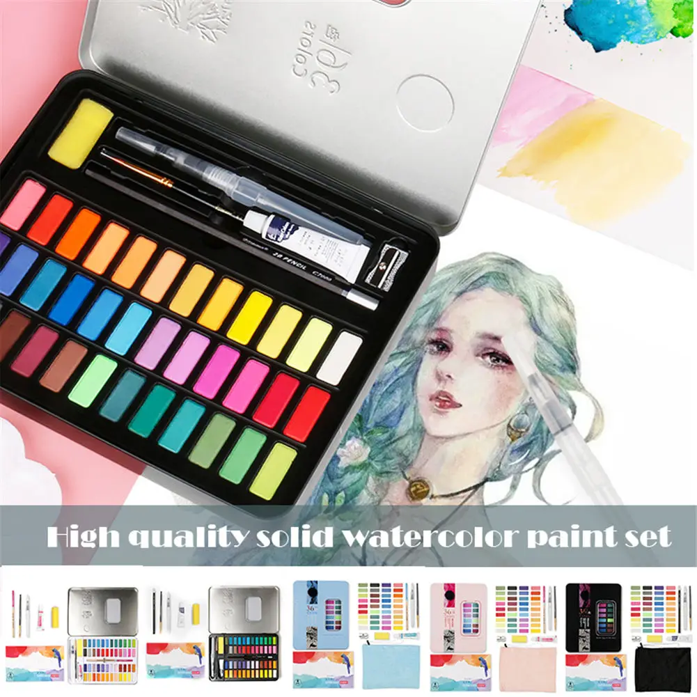 

Watercolor Set Vibrant Colors Watercolor Paper Brush Palette for Kids Adults Painting Coloring LXY9