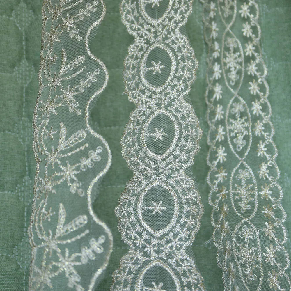 

5yards embroidery flower Milk silk lace trims for Clothes Gold thread lace trimmings and ribbons for dress DIY craft accessories