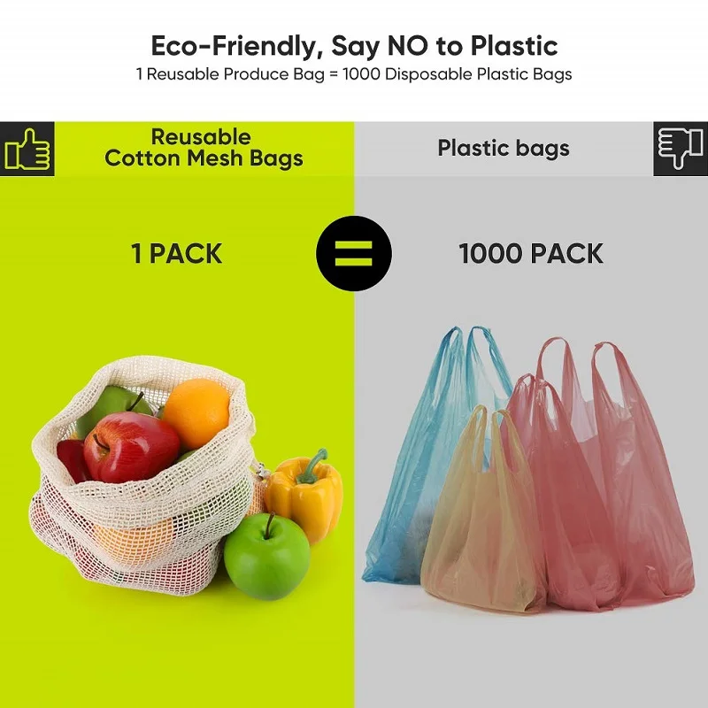 

Reusable Produce Bags Organic Cotton Washable Mesh Bags for Grocery Shopping Fruit Vegetable Organizer Storage Bag