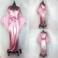 womens bathrobe feather full length pink nightgown pajamas sleepwear lingerie womens occasions gowns housecoat nightwear shawl
