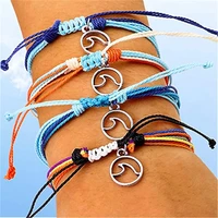 vsco wave bracelet charm handmade braided wax rope wave bracelet adjustable waterproof string strand wrap for women girls summer