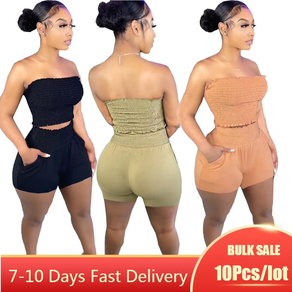 

Bulk Items Wholesale Lots Summer Two Piece Set Solid Sleeveless Crop Top and Pocket Design Shorts Set 2021 New Fashion Outfits