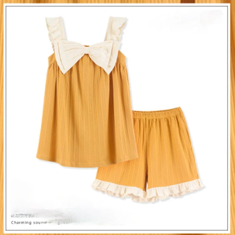 

Pajama Sets Women Sleeveless Summer Hot Students Sleepwear Cute Girls Korean Style Fashion Leisure Harajuku Simple Chic Students