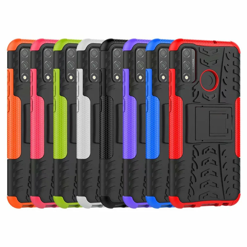 

For P40 lite nova 7 6SE Y7p honor play3 9C P40 pro play 9A P Smart 2020 Hard Case+Soft Hybrid Armor Silicon Stand Phone Cover
