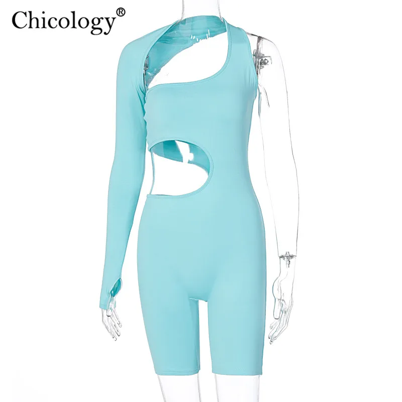 

Chicology One Shoulder Sporting Playsuit Long Sleeve Bodycon Romper Sexy Club Outfits Women 2020 Winter Fall Clothes Streetwear