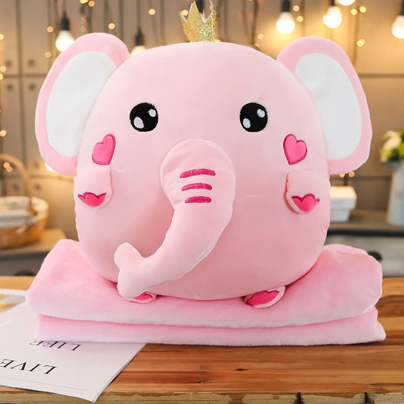 B Pillow Blanket Мягкая подушка с единорогом 3 в 1 с одеялом Kawaii Плюшевые животные Слон кошка динозавр ручная теплая подушка игрушки для детей - Цвет: B Pillow Blanket