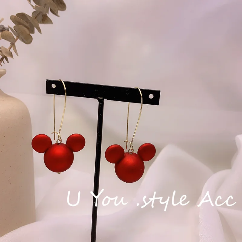 

Disney Mickey Head Earrings Korea Dongdaemun Girls Simple Fashionable Net Red Wild Long Ear Hooks for Women Jewely Accessories