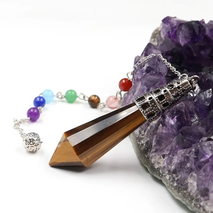 Камень «reiki» с украшением в виде кристаллов подвеска Маятник Винтаж, античная бронза аметистами розовый кварц опал шестиугольная Призма амулетные подвески ювелирные изделия - Окраска металла: Tiger Eye C