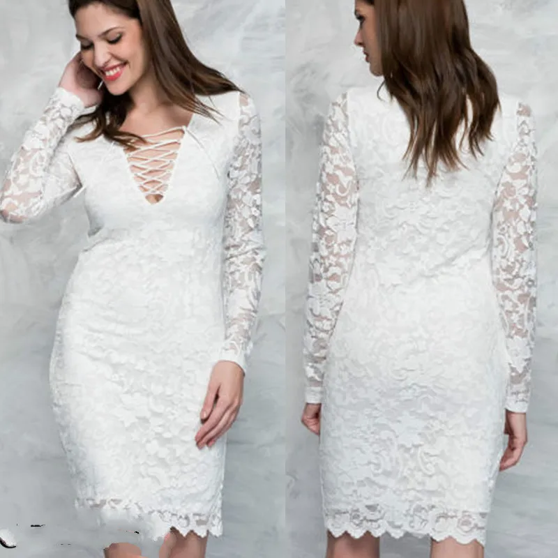 Летнее женское кружевное платье с цветочным принтом длинным рукавом и v образным вырезом облегающее для