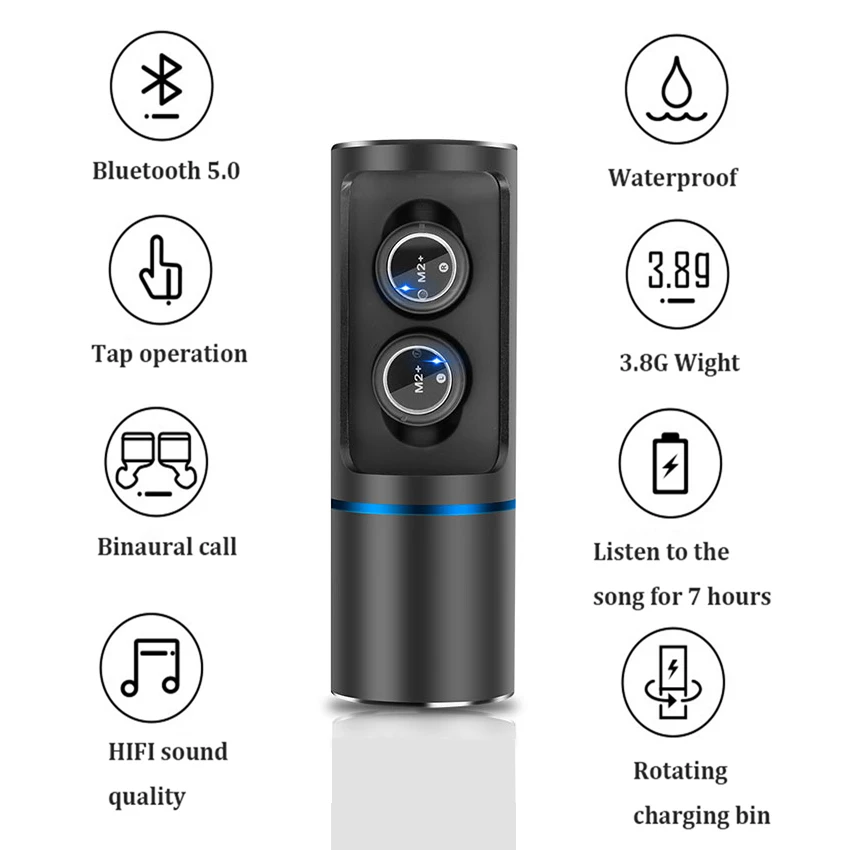 

Wireless TWS Bluetooth 5.0 HIFI Earphone Sports Waterproof Headset Mini Earphones Earbuds Noise Cancelling with Charging Box