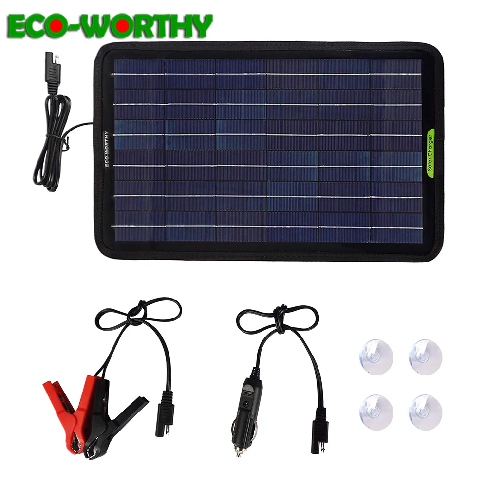 ECO-WORTHY 10 Вт 18 в портативная солнечная панель для 12 в зарядное устройство резервного копирования для автомобиля RV лодка с аллигатором Клип адаптер диод USB