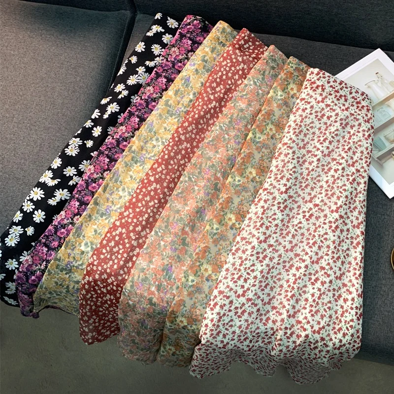 

Woman Skirts Summer Chiffon Beach Boho Maxi Women Skirt High Waist Floral Print Vintage Holiday Ruched Long Fashion Skirts