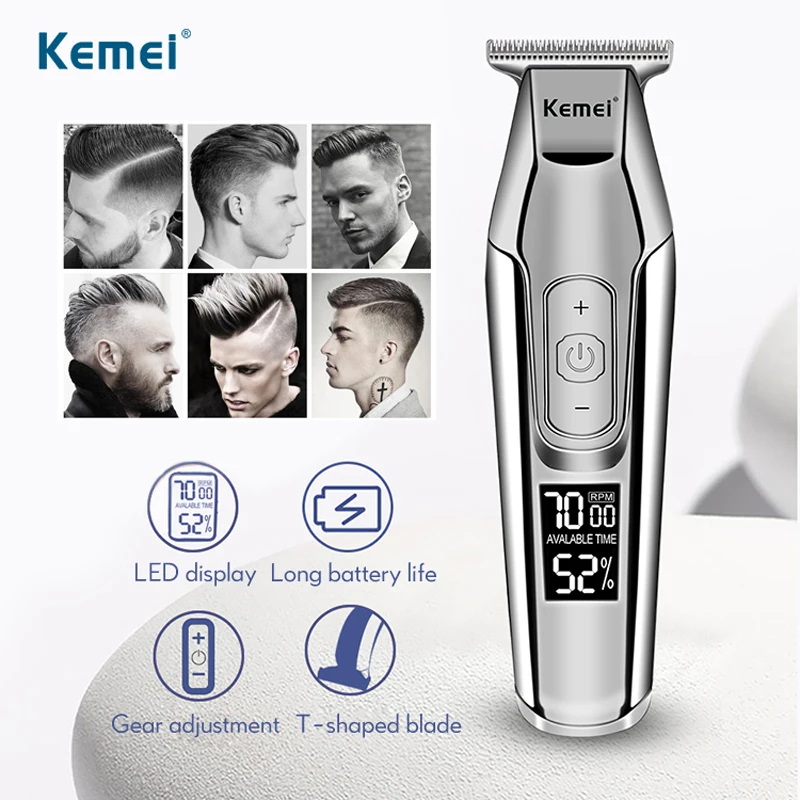 

Kemei профессиональная машинка для стрижки волос USB для мужчин триммер для волос ЖК-дисплей Бритва для бороды Мужская машинка для резки Беспро...