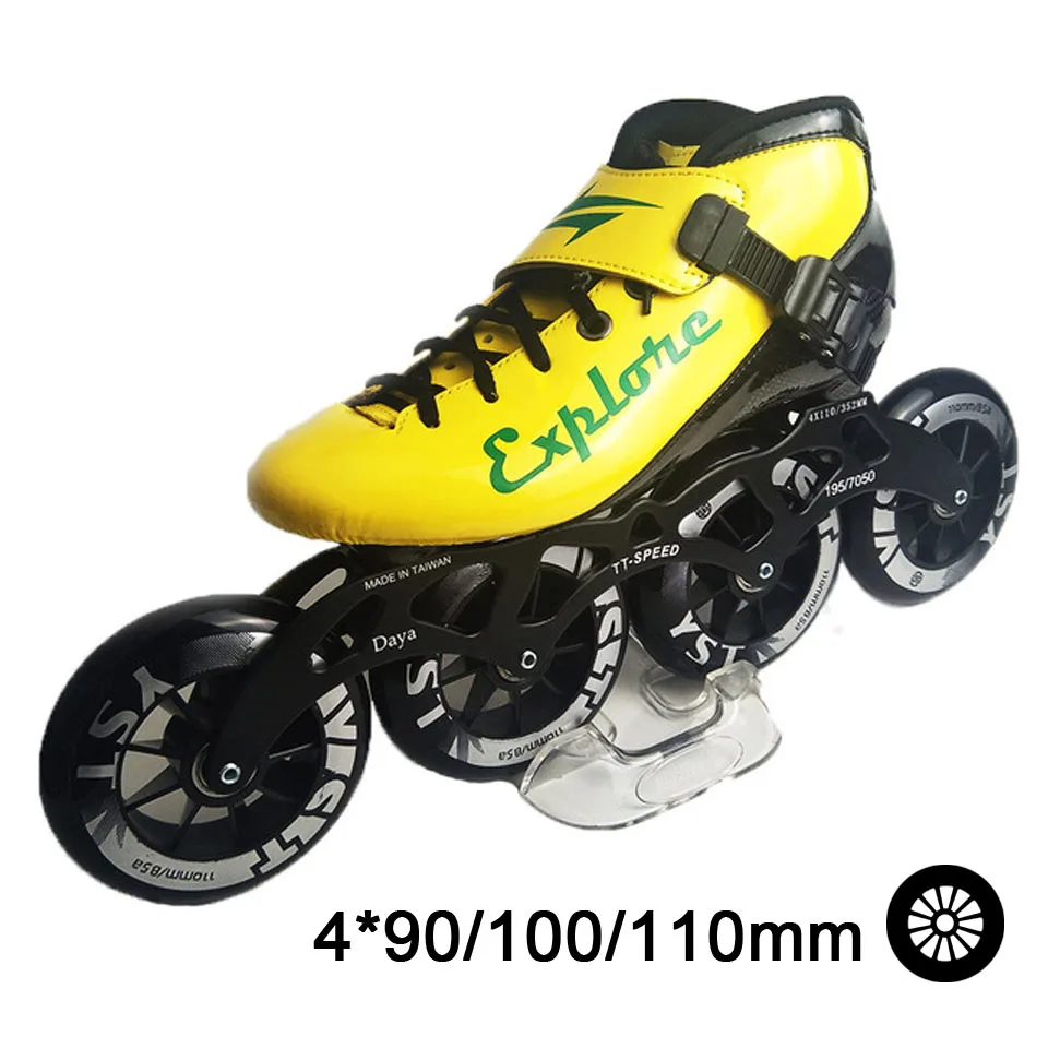 Yellow 4 wheels ISPORTS скоростные роликовые коньки из углеродного волокна для соревнований 3*125 мм или 4*100/110 мм уличные гоночные коньки Patines роликовые коньки SH56 - Цвет: Yellow 4 wheels