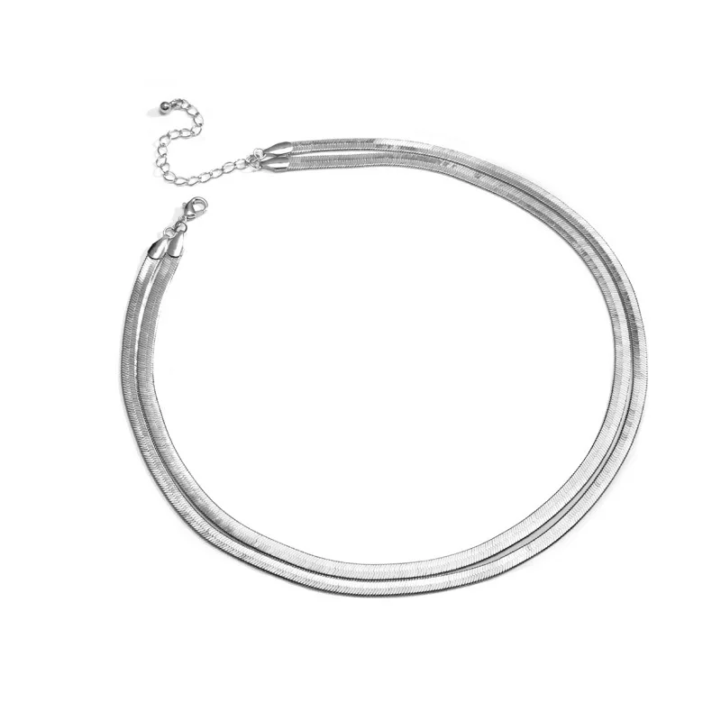 

Women Punk Simple Flat Blade Snake Chain Necklace Double Layer Lobster Buckle Gold Choker for Female Girl Statement Jewelry Gift