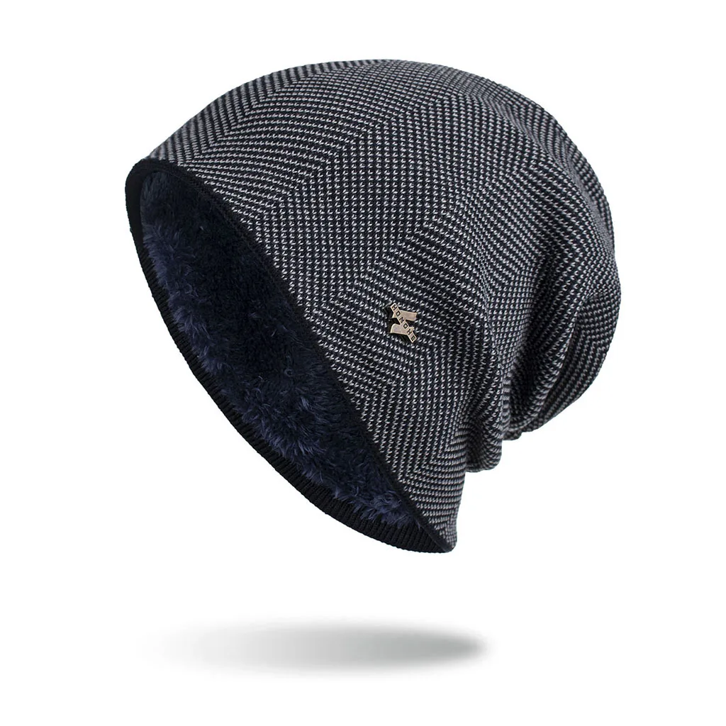 

Autumn and Winter New Fleece-Lined H Iron Mark Sleeve Cap Knitted Woolen Cap