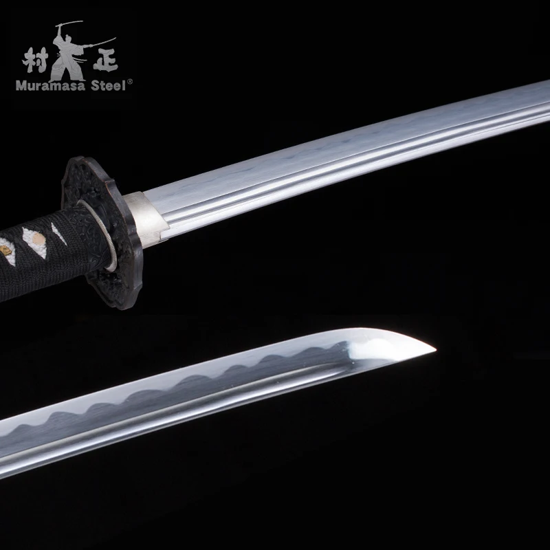 

Real Japanese Katana 1060 High Carbon Steel Blade Full Tang Sharp Ready Handmade Samurai Sword-Black Wood Sheath-New Arrival
