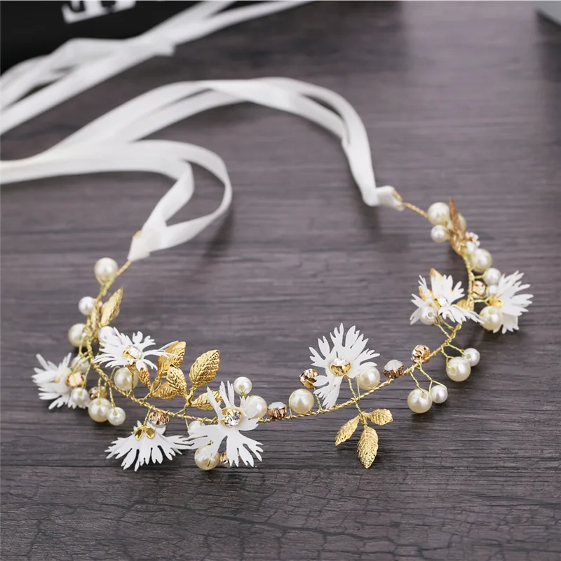 

Simple Daisy Crystal Twisted Beads Handmade Hair Belt hairband Bride Wedding Dress Accessories Head Yarn Hair Accessories