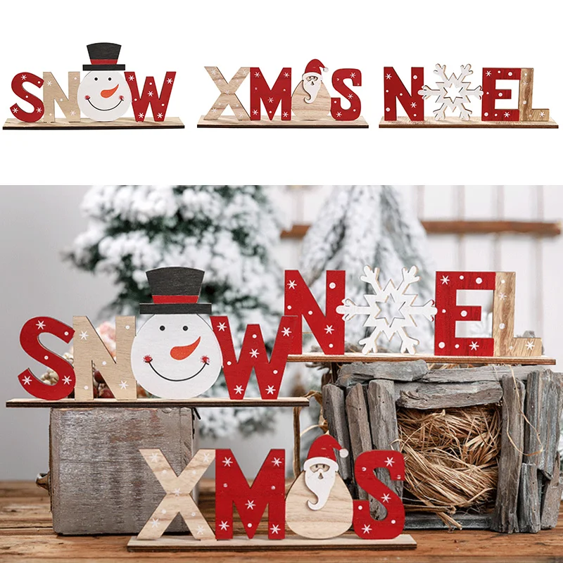

Новые рождественские украшения для дома деревянные буквы узоры с Санта-Клаусом Рождественская дома Обеденный стол вечерние Настольный Дек...