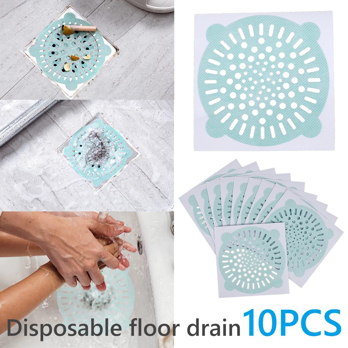 

10pcs Disposable Floor Drain Stickers Bathroom Sewer Outfall Drain Hair Strainer Stopper Filter Sticker Anti-Blocking Strainer