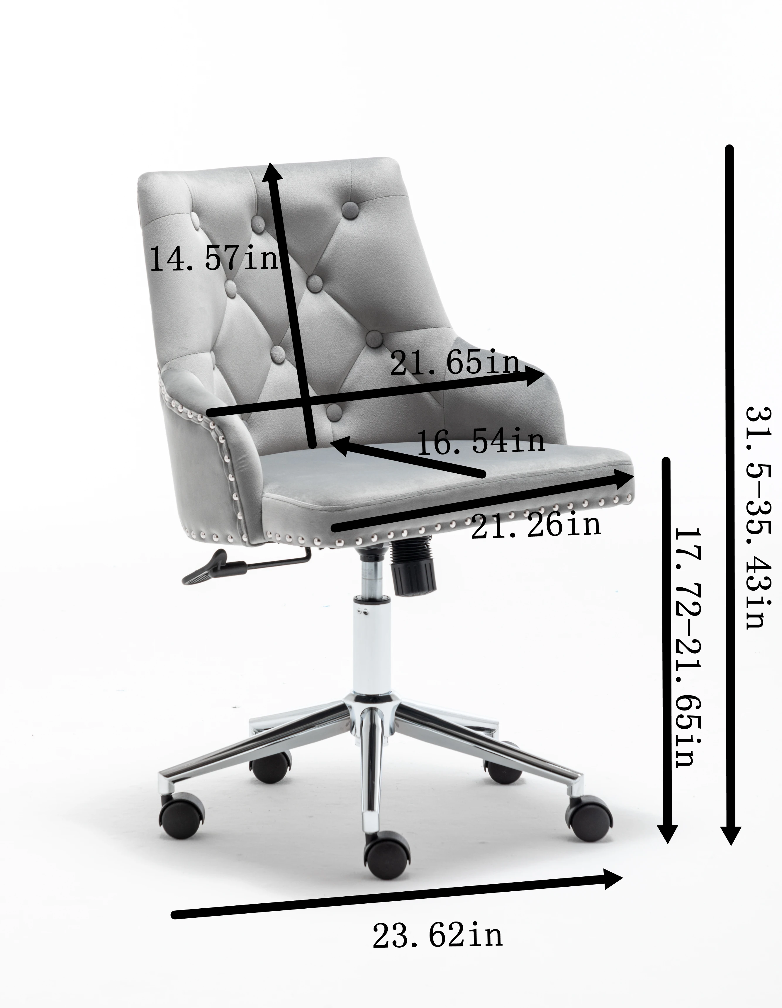 

Furniture Home High Back Office Chair with pull ring, Modern Design Velvet Desk Task Chair with Arms in Study Bedroom (Grey)