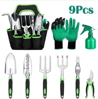9pcs garden tool set garden supplies aluminum alloy suit two color silica gel glove small shovel harrow scissors