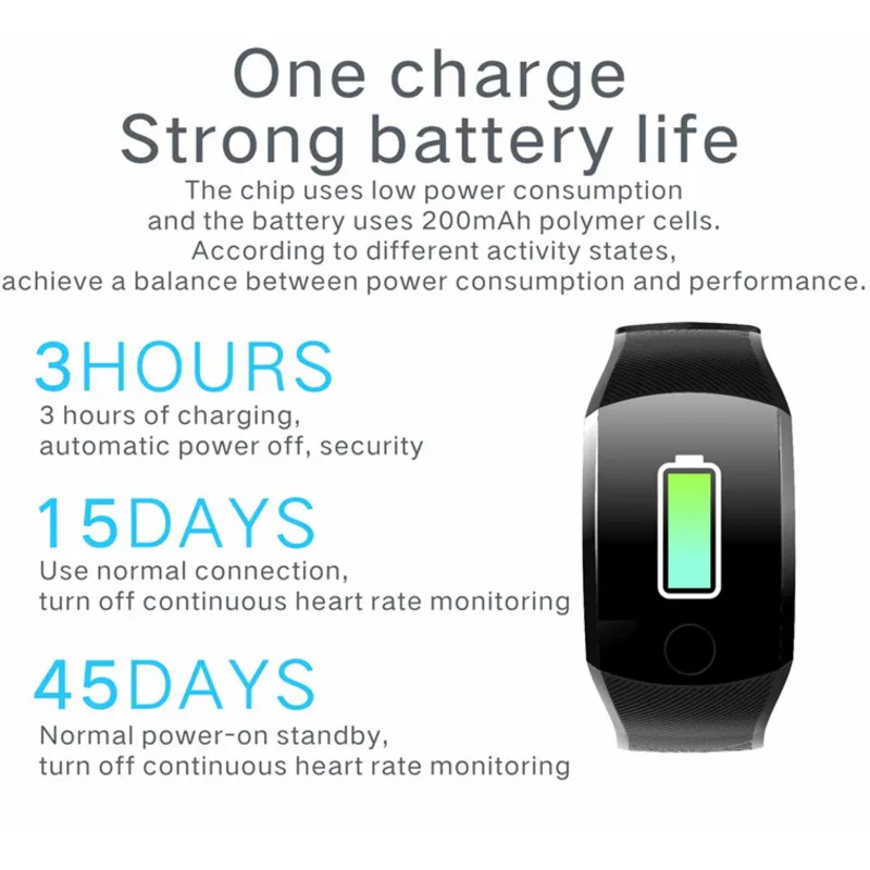 

Q11 Smart Watch Waterproof Big Touch Screen OLED Message Heart Rate Time Smart band Fitness Activity Tracker Bracelet Wristband