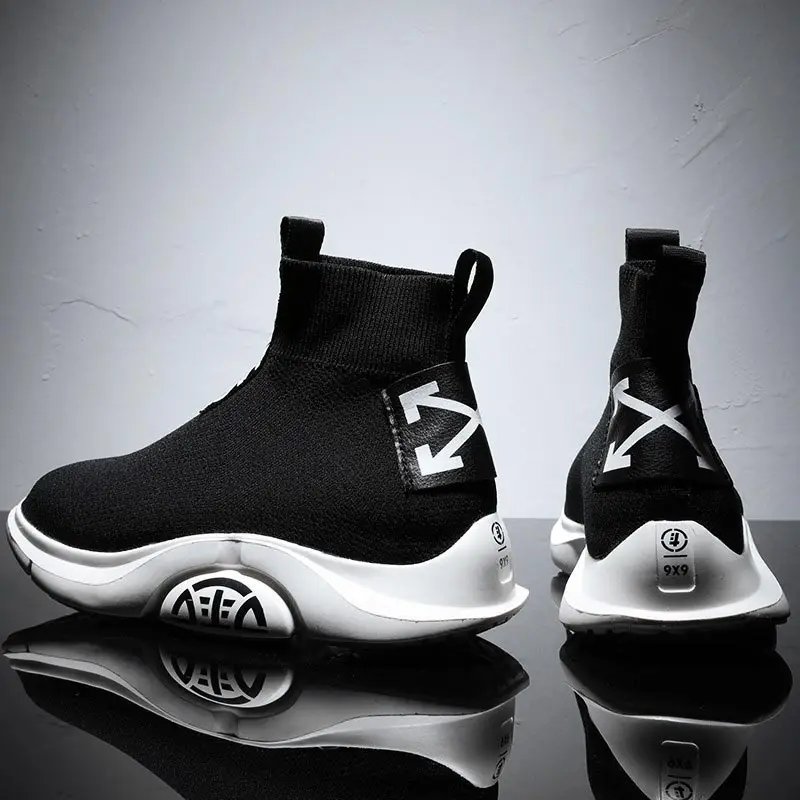 Летние мужские высокие кроссовки размера плюс для бега мужская спортивная обувь мужчин черные вязаные GMB